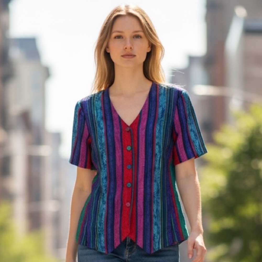 Vintage Studio C Colorful Striped Button-Up Shirt